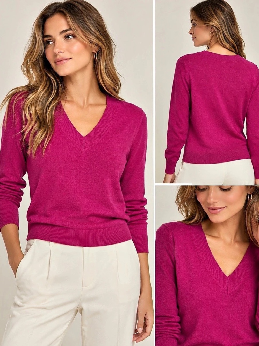Banana Republic Silk Cashmere V Neck Sweater S Magenta Pink Luxury Knit Like New